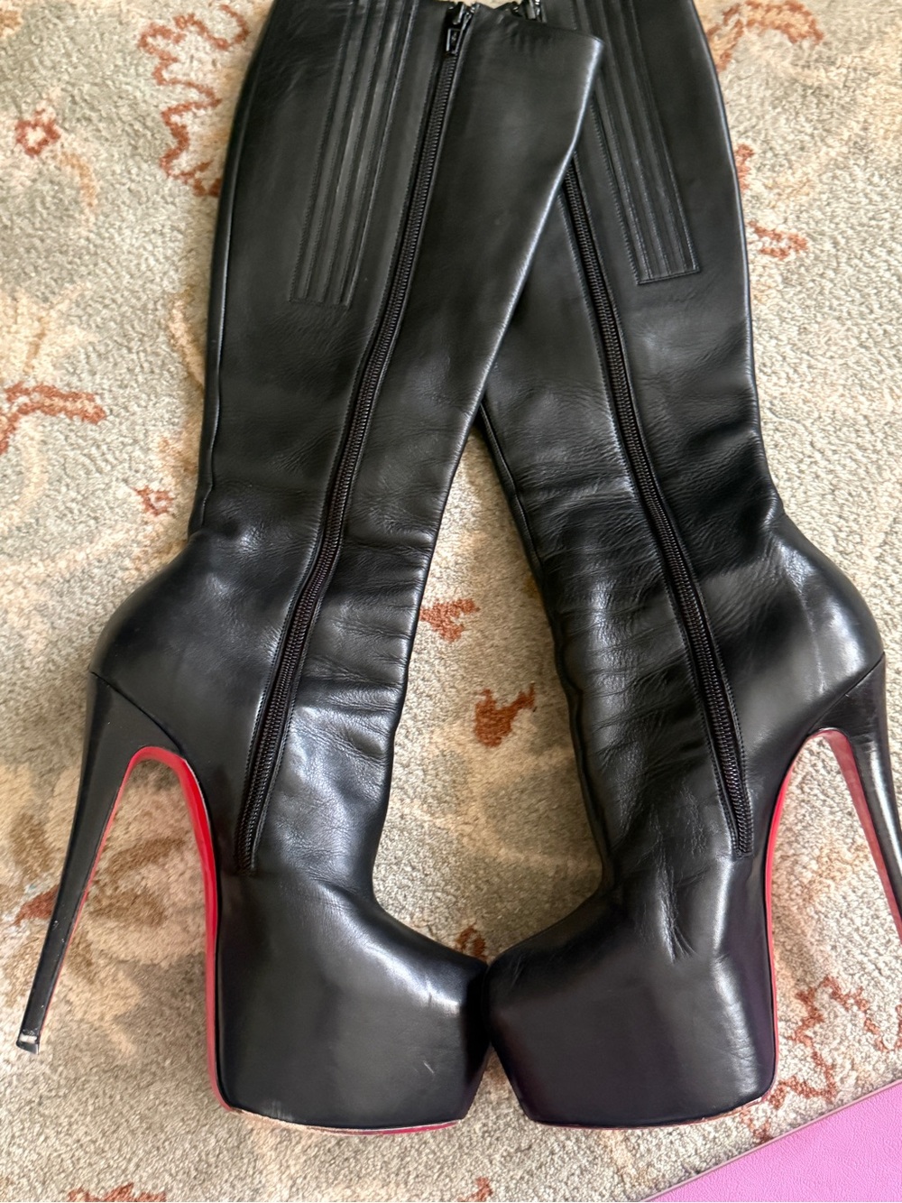 Christian Louboutin Black Leather Over-the-Knee Platform Stilettos - Picture 13 of 16